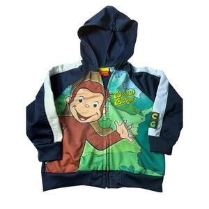 Vintage Y2K Curious George Kids Boys Zip up Hoodie Sweatshirt Rare 3T Toddler